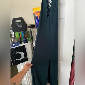 Long green high neck dress